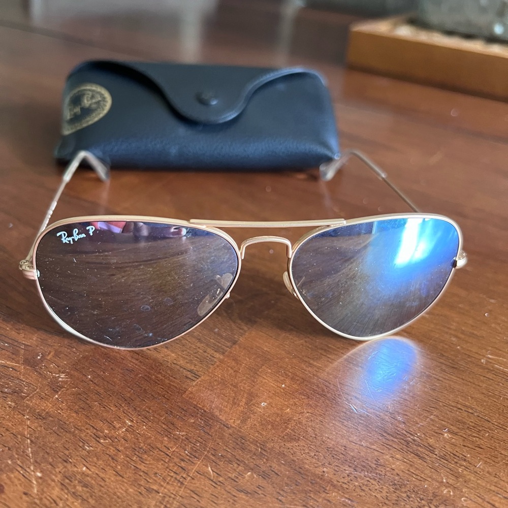 Ray-Ban AVIATOR CLASSIC Polarized polished gold frame + mirror sunglasses